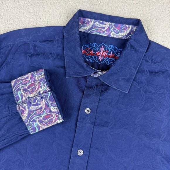 Robert Graham Shirt Mens 2XL XXL Navy Blue Geometric Flip Cuff Dress Button Up 1 - Picture 1 of 11